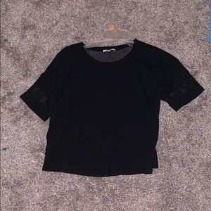 Black, partially mesh crop top
